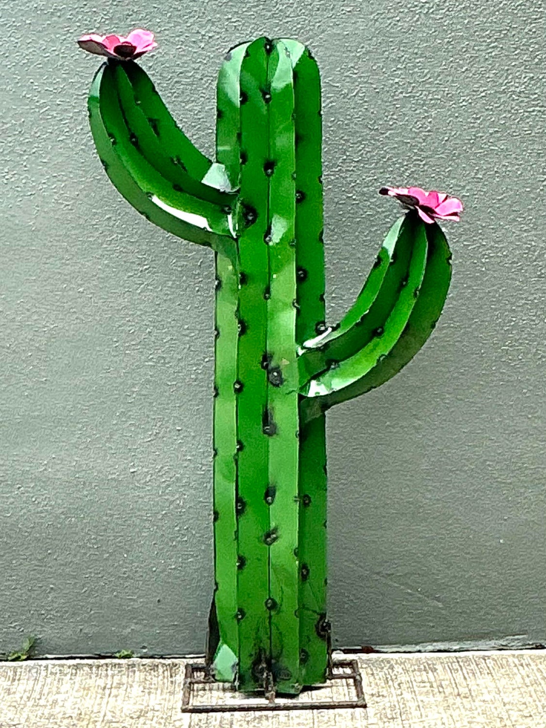 Vintage Torched Metal Cut Cactus - Back view
