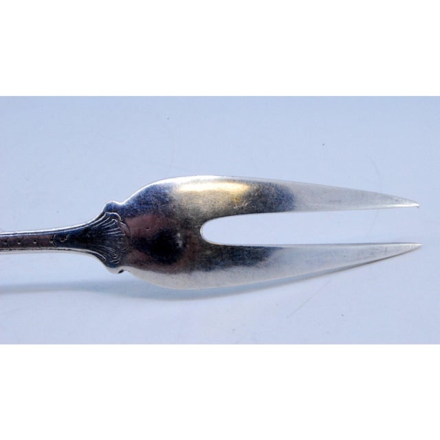 Silver Pickle Serving Fork with Two Prongs and Two Birds on Basket For Sale - Image 3 of 9