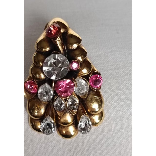 Clip-on Earrings in Brass and Rhinestone, 1980s, Set of 2 For Sale - Image 3 of 11