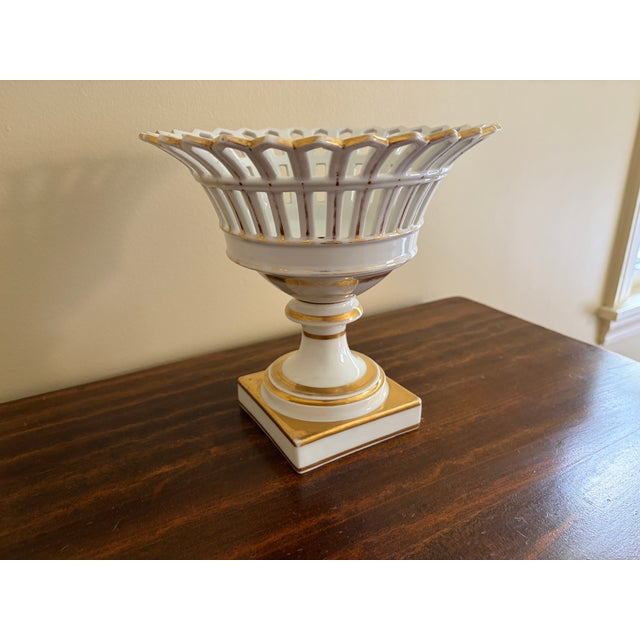 Antique Reticulated Porcelain Basket Compote With Gold Gilt Details For Sale In South Bend - Image 6 of 10