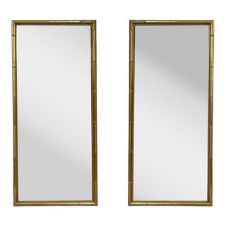 1970s Hollywood Regency Italian Carved Giltwood Faux Bamboo Mirrors - Pair For Sale