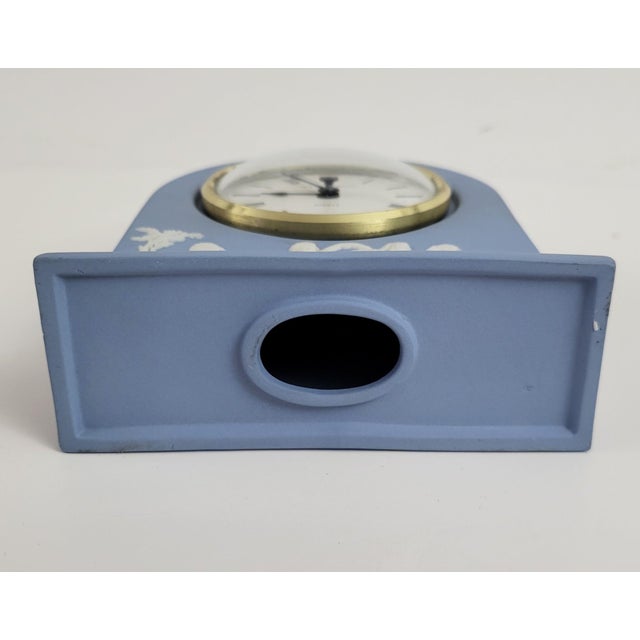 Vintage English Blue Jasperware Neoclassical Wedgewood Shelf Desk Clock For Sale - Image 12 of 12