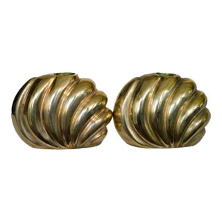 1980s Dolbi Cashier Post Modern Brass Candle Holders - Set of 2 For Sale