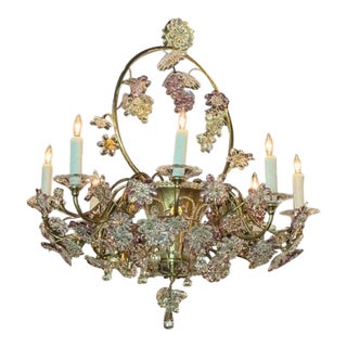 Vintage French Maison Bagues Crystal and Amethyst Flower Basket Chandelier For Sale