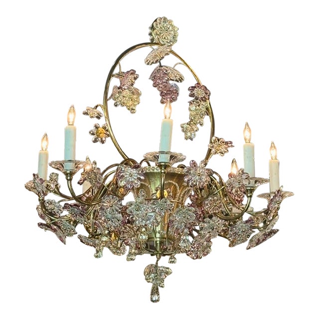 Vintage French Maison Bagues Crystal and Amethyst Flower Basket Chandelier For Sale