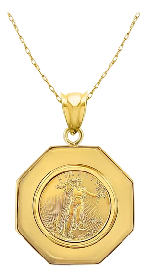 Octagon Lady Liberty 1/10OZ Coin Necklace 16"