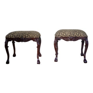1970s Vintage Leopard Print Ottomans - a Pair For Sale