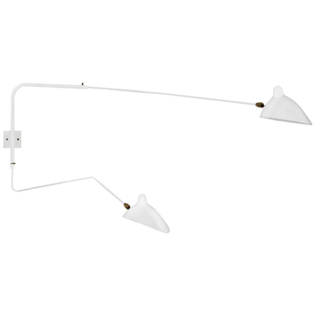 Modern White Two Rotating Straight-Curved Arms Wall Lamp by Serge Mouille For Sale - Image 9 of 9