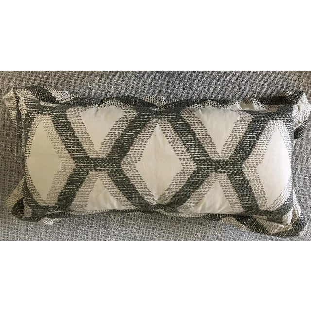 Custom Lumbar Grey & Cream Embroidered Pillows- Set of 3 For Sale In New York - Image 6 of 7