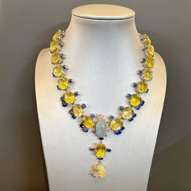 Bochic Capri Convertible Necklace, 18K Gold & Silver, 74ct Gemstones For Sale - Image 12 of 13