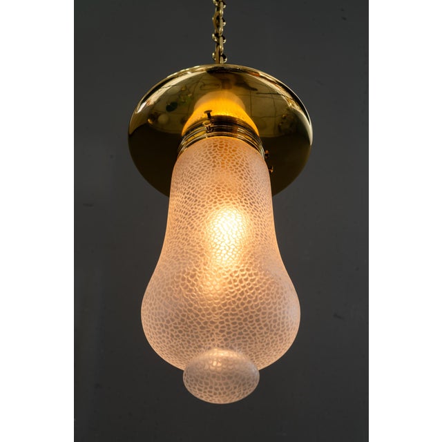 Art Deco Brass Pendant with Glass Shade, Vienna, 1920s For Sale - Image 3 of 18