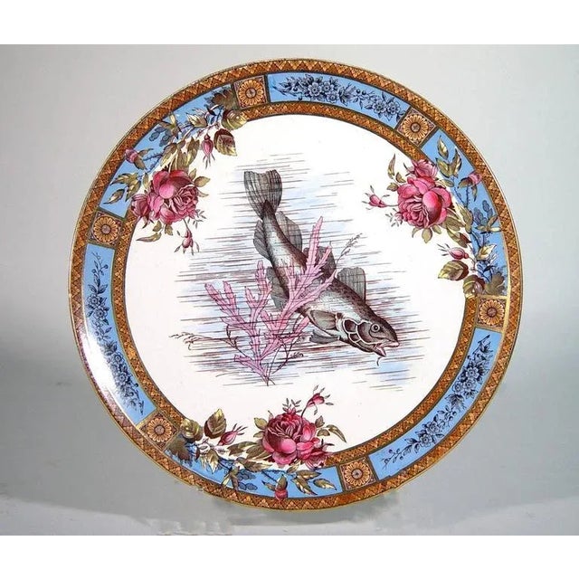 English Wood & Hulme Garfield Pottery Fish Plates, Set of Six Aesthetic Movement Earthenware Plates For Sale - Image 3 of 4