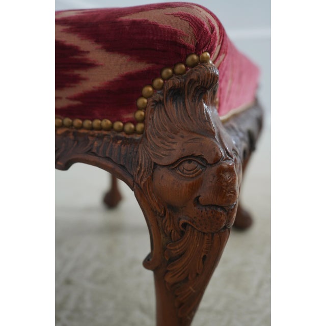 Antique English Carved Paw Foot Chippendale Mahogany Ottoman For Sale - Image 11 of 12