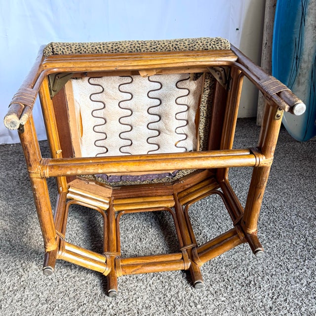 Boho Chic Pencil Reed Back Rattan Leopard Print Dining Arm Chairs - Set of 4 For Sale - Image 9 of 11