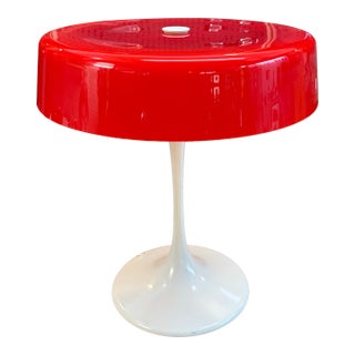 1960s Mod White Tulip Based + Red Glass Lamp by Temde of Switzerland For Sale