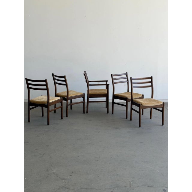 Minimal Mid Century Oak Dining Chairs - Set of 5 For Sale - Image 9 of 12