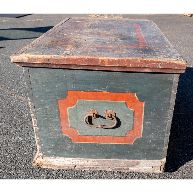 Blue 19th Century German Paint Decorated Blanket Chest or Coffee Table Dated 1831 For Sale - Image 8 of 18