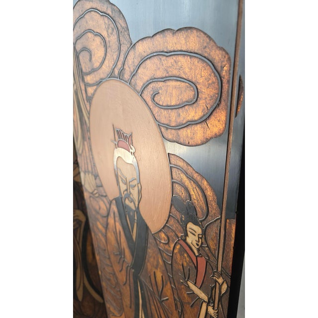 7ft Hand Painted Six Panel Chinese Coromandel Screen Divider For Sale - Image 9 of 14