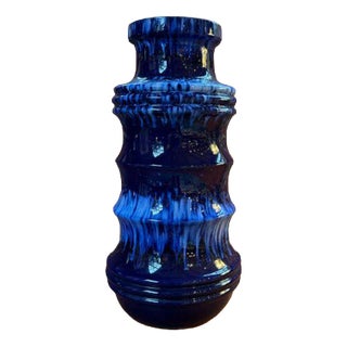 Tall Blue Ceramic Vase, West Germany, 1970s For Sale
