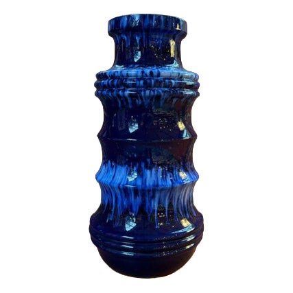 Tall Blue Ceramic Vase, West Germany, 1970s For Sale