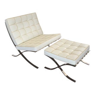 Mies Van Der Rohe Style Barcelona Chair & Ottoman For Sale