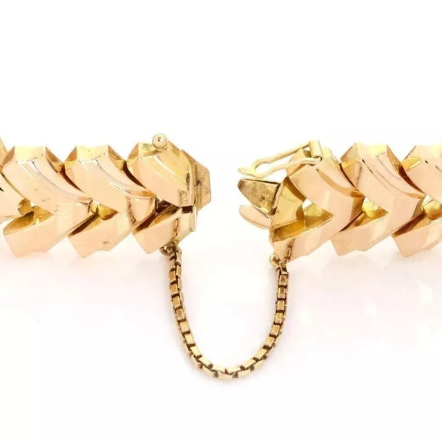 Contemporary Late 20th Century 23760 - Wide Fancy Flex 18k Rose Gold Link Bracelet Retro For Sale - Image 3 of 4