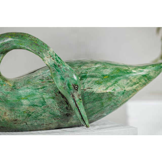 Vintage Green Painted Wooden Swan with Carved Curved Neck For Sale - Image 11 of 12