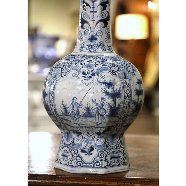 19th Century French Blue and White Delft Faience Vase With Windmill Scenes For Sale - Image 9 of 13
