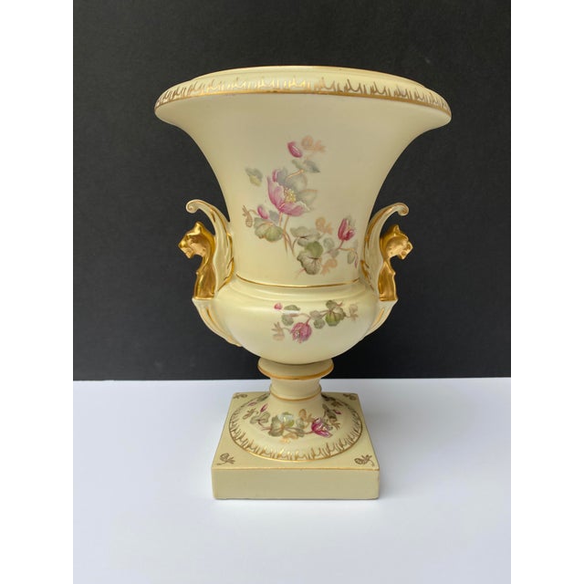 Metal Vintage Victorian Style Floral and Gilt Griffin Handled Porcelain Urn For Sale - Image 7 of 13