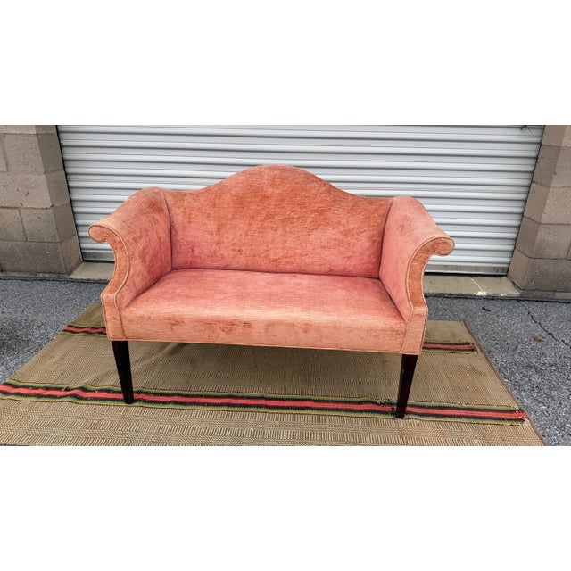 A Very Nice Antique Mahogany Camelback Window Settee, English, Circa 1920’s For Sale - Image 10 of 17