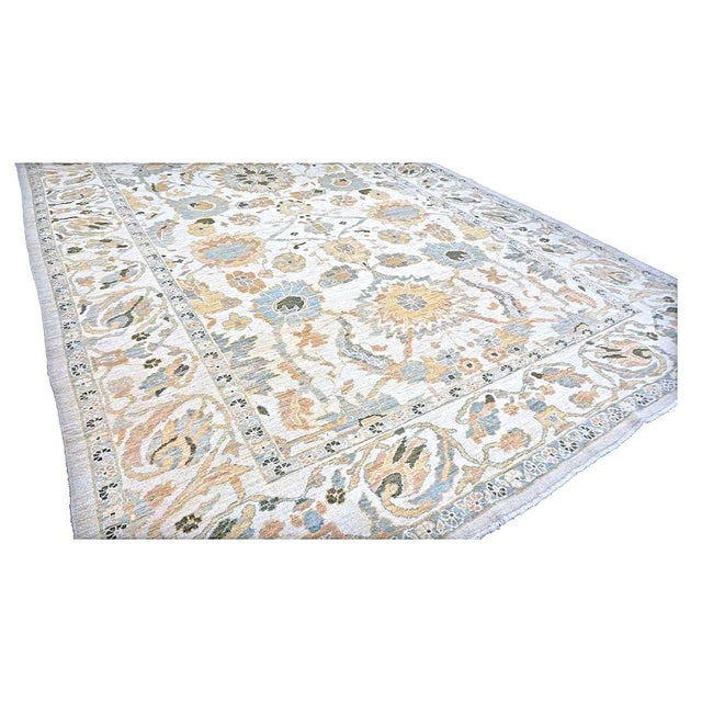 21st Century Persian Sultanabad Wool 9x12 Ivory, Taupe, Grey & Blue Handmade Area Rug #1141076 For Sale - Image 4 of 6