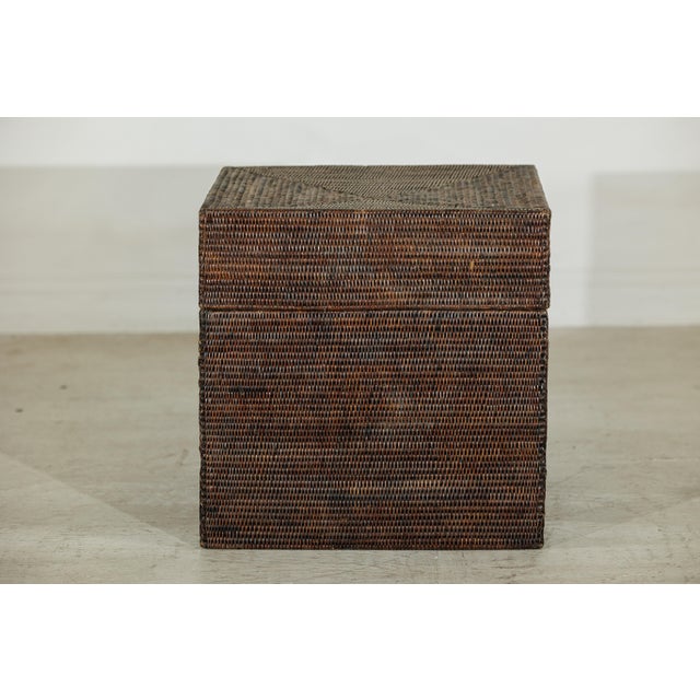 Brown Vintage Square Dark Brown Rattan Basket with Removable Lid and Patterns For Sale - Image 8 of 18