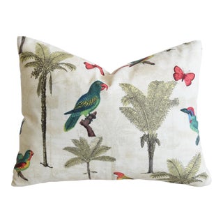 Colorful Parrot & Birds Botanical Floral Feather/Down Pillow 23” X 16” For Sale