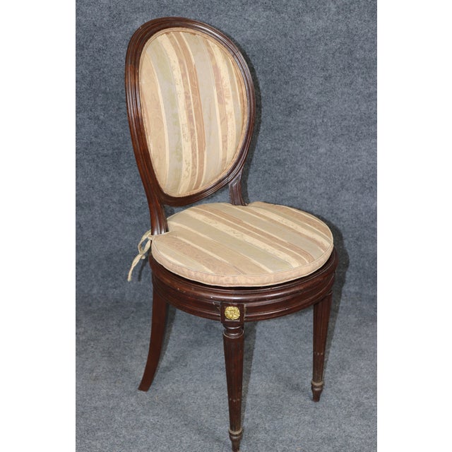 19th C Set 8 French Louis XVI Cane & Upholstered Bronze Mounted Side Chairs For Sale - Image 9 of 13