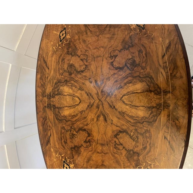 Victorian Inlaid Burr Walnut Oval Centre Table, 1860s For Sale - Image 9 of 16