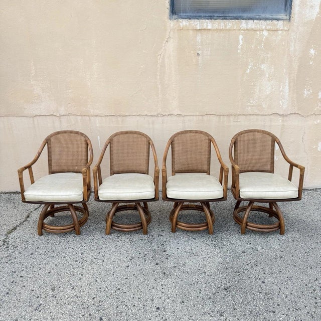 Vintage Hollywood Regency Bentwood Rattan Bamboo Swivel Chair Dining Set - 5 PCS For Sale - Image 4 of 18