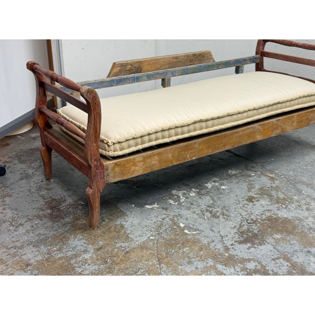 Rustic Rustic Wood Daybed Bench + Cushion, Vintage For Sale - Image 3 of 12