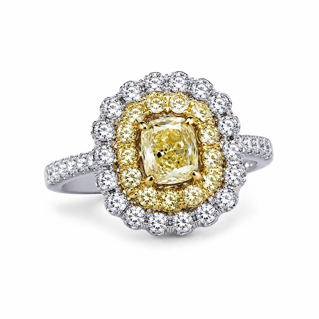 Mid 20th Century 18k White Gold Fancy Color Yellow Diamond Filigree Engagement Ring, Size 6.75 For Sale - Image 4 of 4
