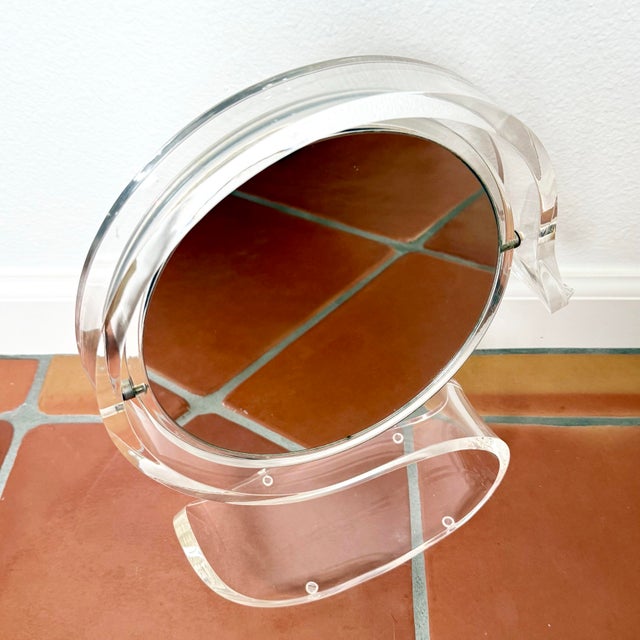 Mid Century Modern Lucite Acrylic Swan Vanity Magnifying Mirror Vintage MCM For Sale - Image 4 of 7
