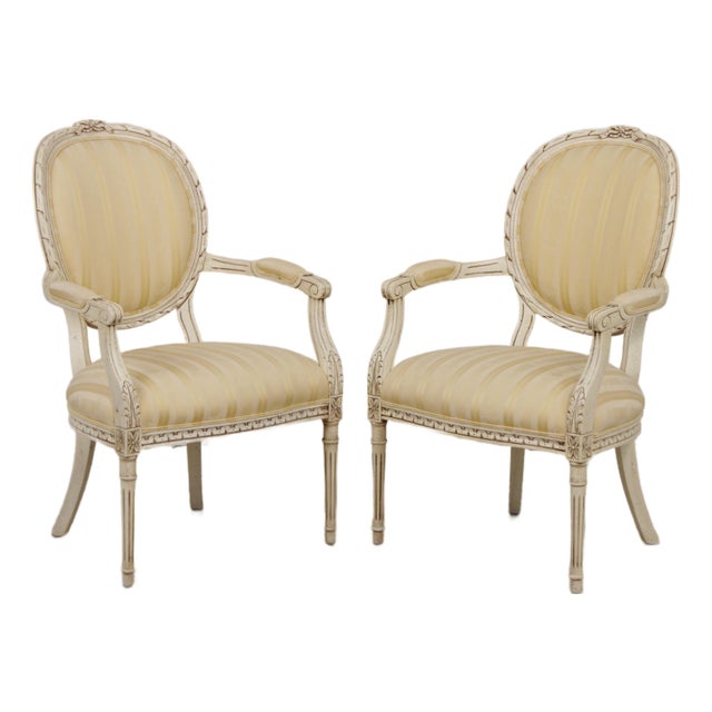Pair of Henredon Louis XVI Fauteuil Armchairs For Sale
