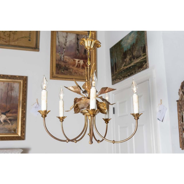 French Mid 20th Century French Maison Charles-Inspired Gilt Bronze Chandelier For Sale - Image 3 of 10