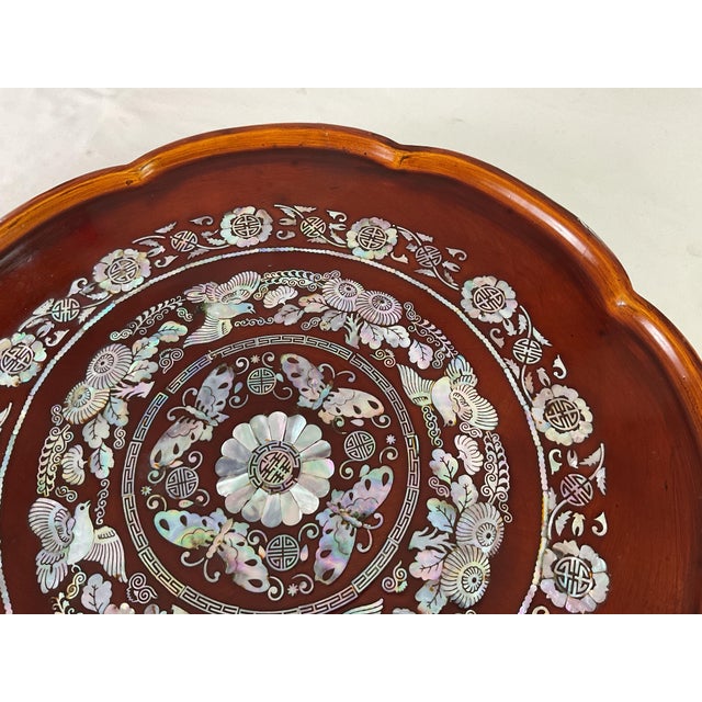 Wood 1980s Korean-Lacquered hardwood.Mother of Pearl Inlay- Tea Table For Sale - Image 7 of 10