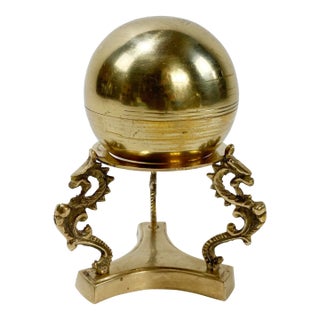 Vintage Brass Ball on Brass Serpent Orb Stand For Sale