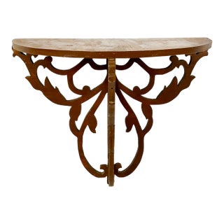 1960s Vintage Americana Boho Chic Folk Art Fret Work Pine Wall Bracket Shelf For Sale