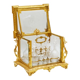 French Liqueur Cabinet in Gilt Bronze and Crystal, 1800s For Sale