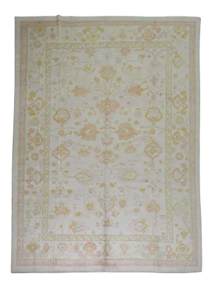 Angora Wool Ivory Vintage Turkish Oushak, 9'8'' X 13'8''