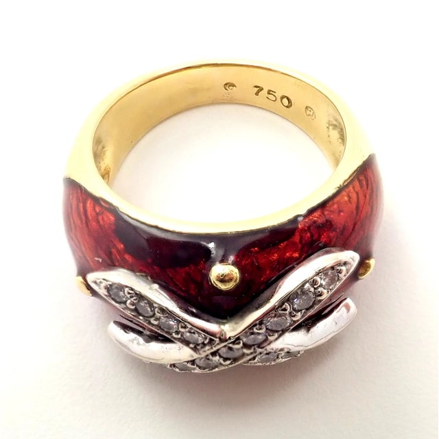 Red Late 20th Century Hidalgo Yellow Gold Red Enamel X Diamond Ring, Size 5 For Sale - Image 8 of 9