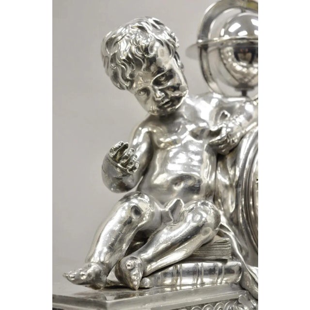 Metal 19th Century French Louis XV Silver Plated Bronze Putto Mantel Clock M Franjus Raison & Boyer For Sale - Image 7 of 12