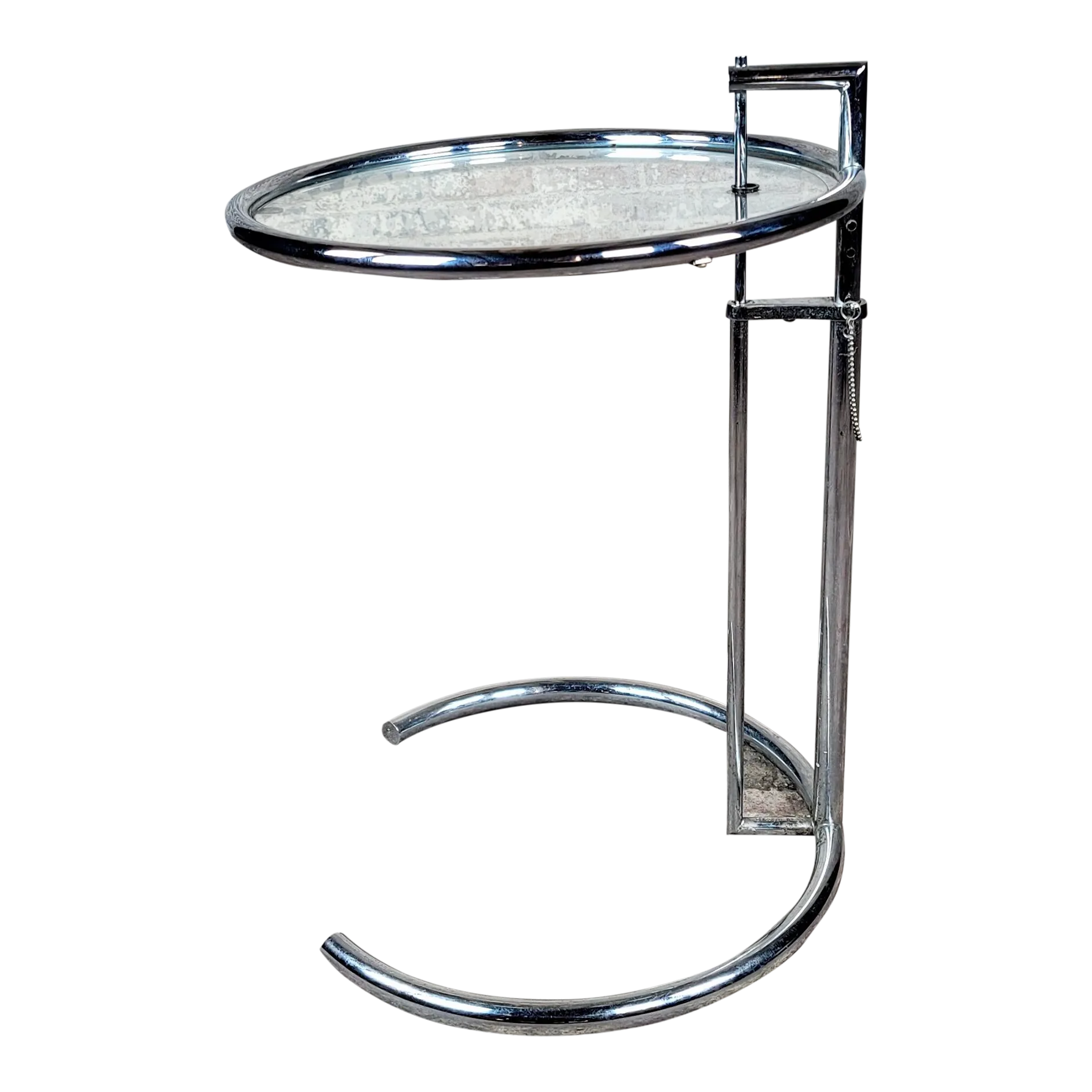 【HKJ】E1027 SideTable ミッドセンチュリー Mid Century Glass & Chrome Round Side Table by Eileen Gray