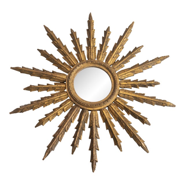 Antique French Giltwood Sunburst Mirror For Sale